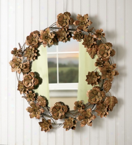 Metal Flower Wreath Round Mirror