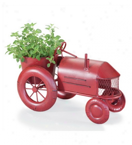 Metal Vintage Style Red Tractor Planter