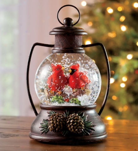 Musical Snow Globe Lantern With Cardinals