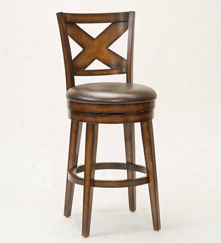 Oak-finish Hardwood Crossgack Swivel Stool With Vinyl Seat