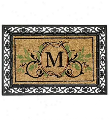 Outdoor Holiday Monogram Coir Doormat With Embellished Holly Accents