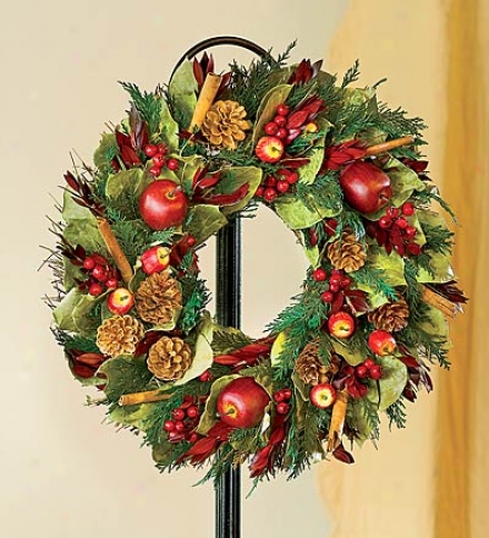 Pine Cone And Apple Wreath, 22" Dia.