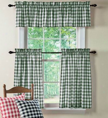 Polyester Checked Gingham Curtains, 63"l