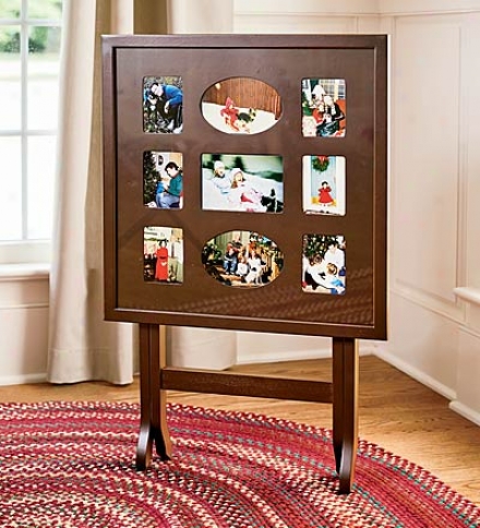 Portable/foldable Solid Wood 9-photo Frame Table Witn Glass Top