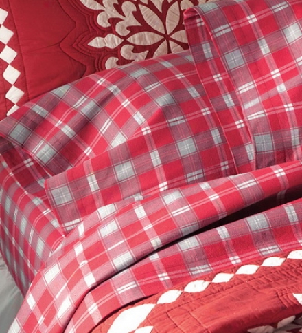 Portuguese Cotton-wool Flannel Red Plaid Full Sheet Set