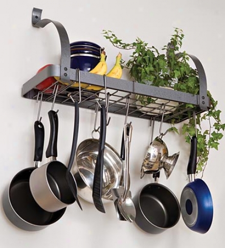 Powder-coated Hammered Steel Kitchen Bookshelf Pot Rack