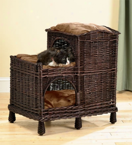 Rattan Mulit-tiered Cat Palace With Washable Pillows