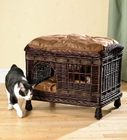 Rattan Two-tier Cat Bed With Wasable Pillows