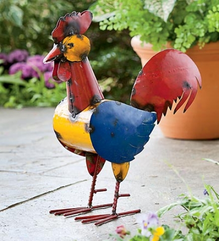 Recycled Metal Rooster Garden Sculpture