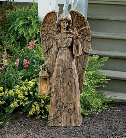Resin Garden Angel With Solar-lighted Lantern