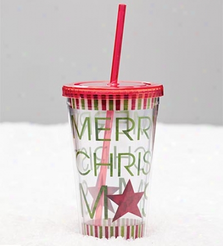 Reusable Acrylic Insulated Mirthful Christmas Cu0 With Lid And Straw