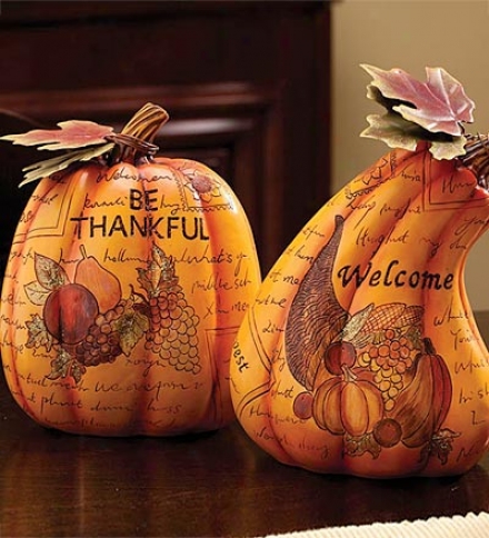 Set Of 2 Decorative Resin Pumpkins