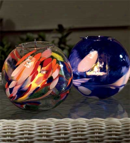 Set Of 2 Hand-blown Recycled Glass Tea Light Globes