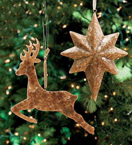 Set Of 2 Luminescent Resin Capiz Star And Reindeer Ornamennts