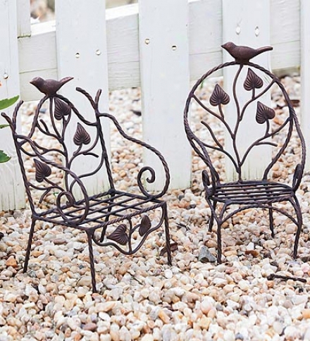 Set Of 2 Metal Chair Plant Stands