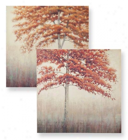 Set Of 2 Stretched Canvas Tree Wall Art Prints Ovet Wood Frames