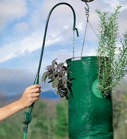 Set Of 3, Four-port Vinyl Hanging Tomato Planters And 1 Hands-free Watering Cane