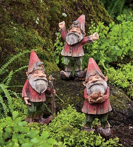 Set Of 3 Painted Woodland Gnomes