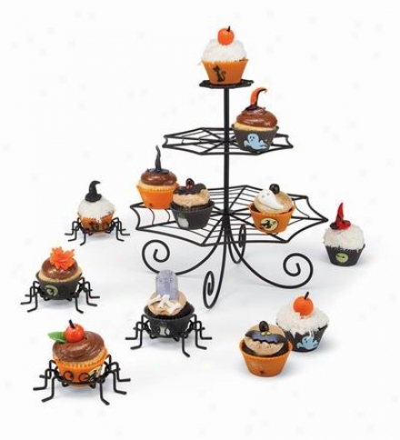 Set Of Four Black Metal Spider Cupcake Holders