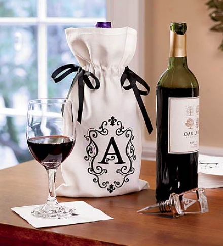 Single-letter Monogram White Polyester Wine Bag