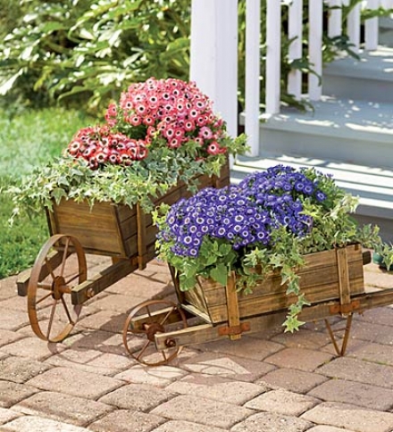 Small Solid Wood Wheelbarrow Planter With Functional Wheel30-1/4"l X 13-1/2"w X 11"h