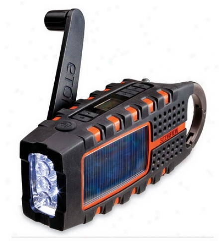 Solar And Cranm Powered Emergency Radio With Led Flashlight And Usb Charger