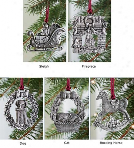 Solid Pewter Classic Ornaments, Determined Of 5