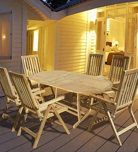 S0ldi Teak 7-piece Outdoor Oval Table And Folding Chairs Set