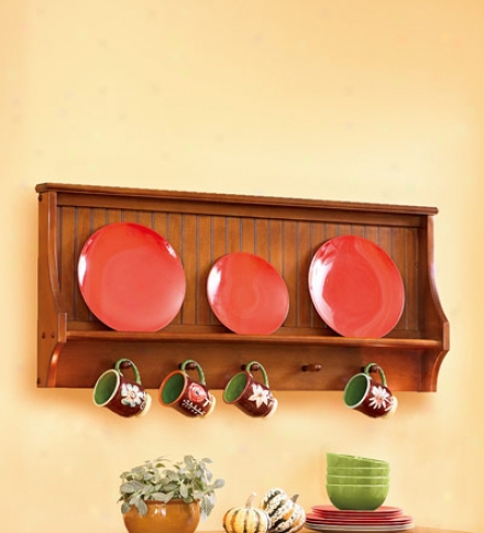 Real Wood Harvest Plate And Cup Display Rack