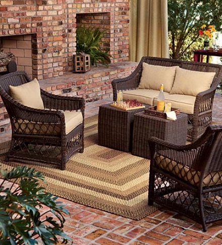 Somerset 5 Piece Outdoor Wicker Seating Set Including Loveseat, Two Chaors, Two Side TablesA nd Cushions