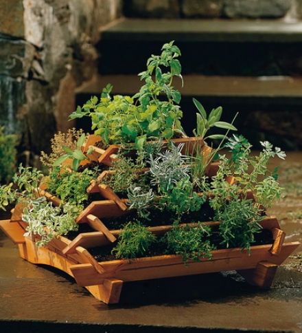 Space-saving Cedar Pyramid Planter