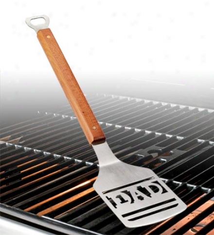 Stainless Steel Dad Or Grandpa Grilling Sportula?? With Long Maple Wood Handle