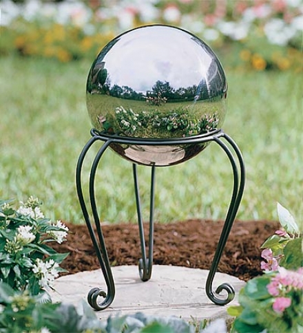 Stainless Steel Weather-resistant Gazing Ball With Iron Scroll Standsave $11.95 On The Set!