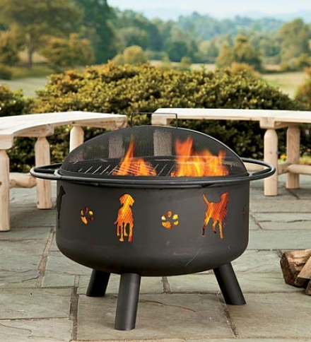 Steel Pups And Paws Fire Pit With Domed Lid