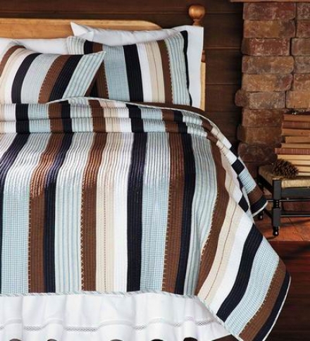 Striped Blue And Brown Twin Cotton Quilt