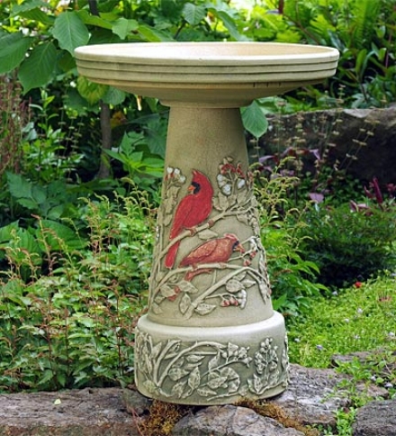 Summer Cardinal Birdbath, 2-piece Set