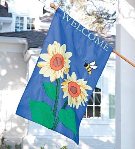 Sunflower And Bee Welcome House Flag