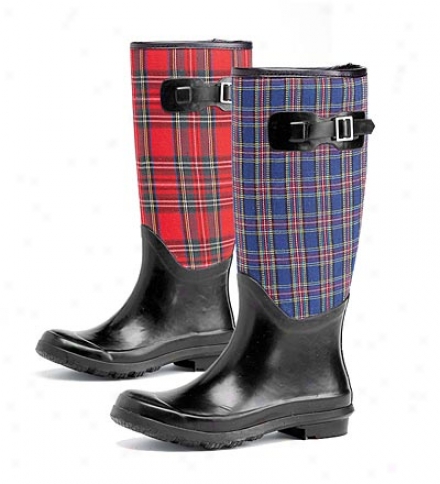 Tall Plaid Waterproof Rubber Garden Boots With Buckle Individual part