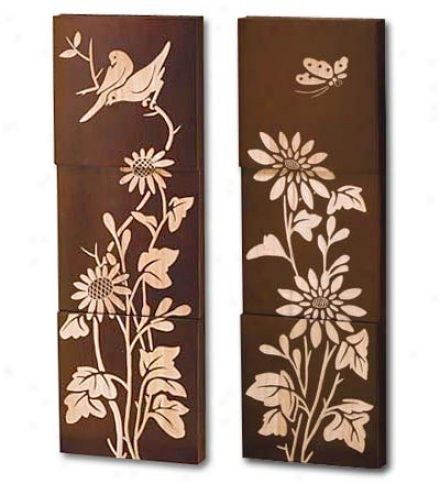 Three Panel Hand-carved Wooden Wall D&#233;cor