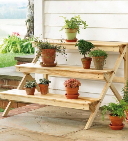 Three-tier Varnnished Wood Plant Stand