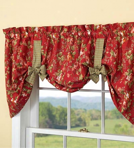 Tie-up Floral Cotton Window Valance With Contrasting Ties