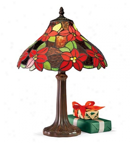 Tiffany-style Hand-cut Stained Glass Poinsettia Lamp