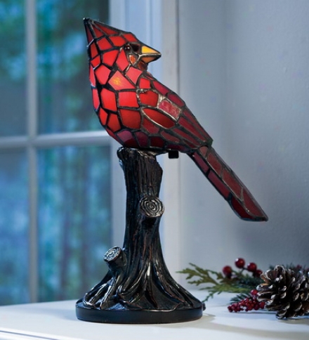 Tiffany-style Stained Glass Cardinal Stress  Lamp