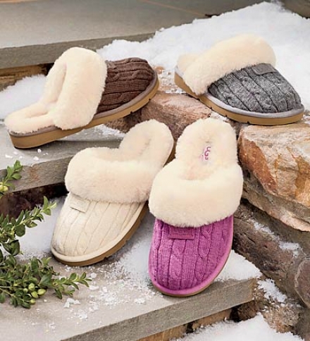 Ugg&#174; Australia Cable Knit Cozy Slippers With Sheepskin Cuffs