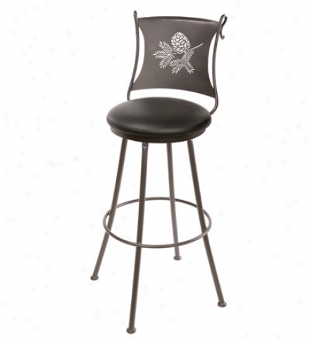 Usa-made Hand-forged Iron Pine Barst0ol With Faux Leather Seat