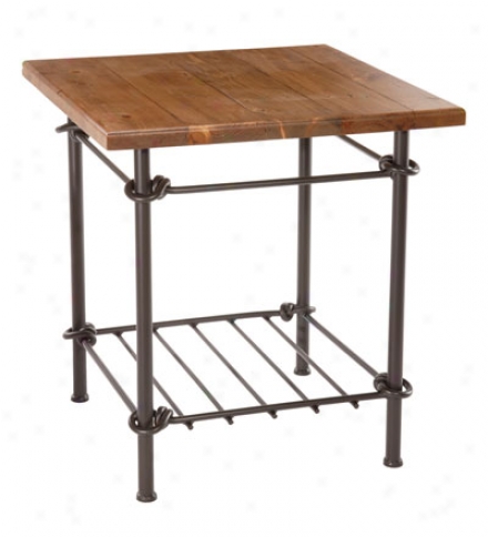 Usa-made Hand-forged Knot Side Table With Distressed Pine Top