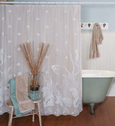 Usa-made Seascape Lace Shower Curtain