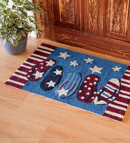 Washable Hand-hooked Americana Flip Flops Accent Rug