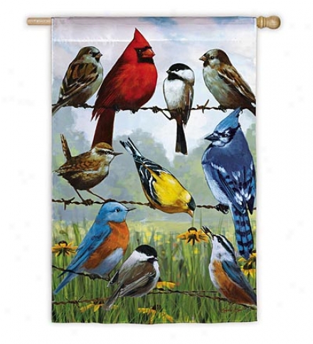 Weather And Fade-resistant Birds Forward A Wire Garden Flag With Silk Reflections Screen Print