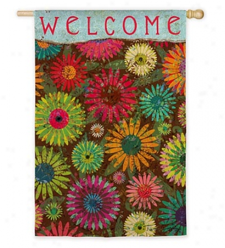 Weather And Fade-resistant Daisy Pattern Welcome Garden Flag With Silk Reflections Screen Print